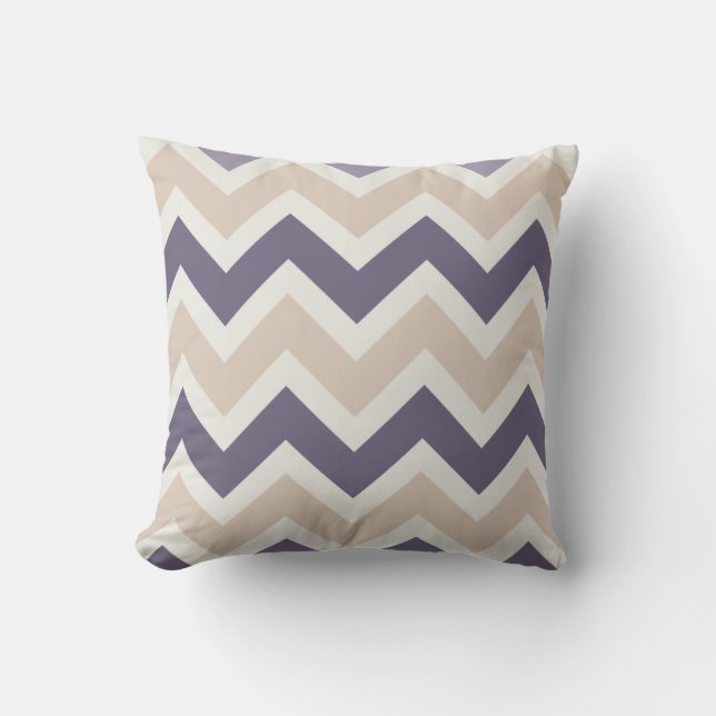 Dark Purple, Tan, Ivory Chevron Pattern Throw Pillow (Front)