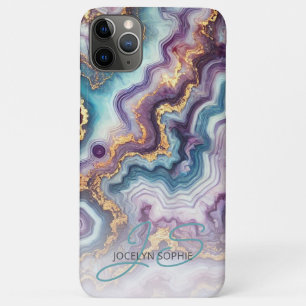 Dark Purple Teal Blue Gold Marble Art Pattern iPhone 11 Pro Max Case