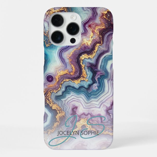Dark Purple Teal Blue Gold Marble Art Pattern iPhone Case (Back)