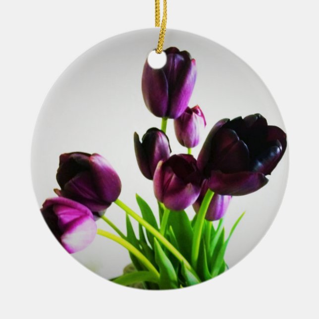 Dark Purple Tulips Ceramic Ornament (Front)