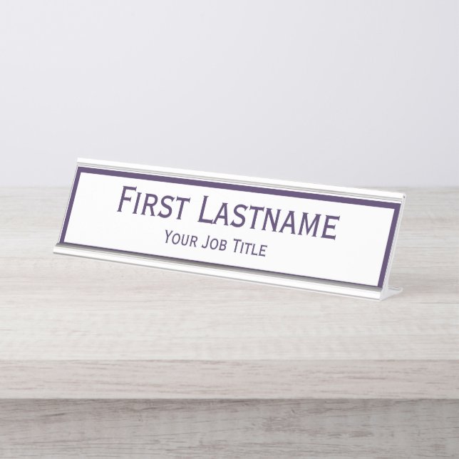 Dark Purple Violet Custom Name Desk Name Plate (Front)