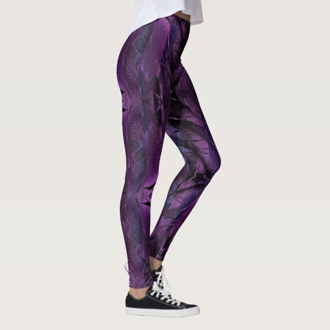 Dark Purple Violet Feather Texture Leggings (Right)