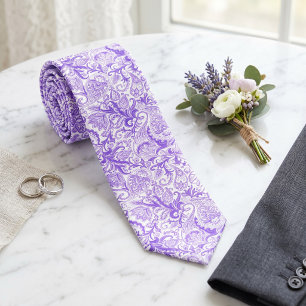 Dark Purple Violet White Floral Paisley Pattern Tie