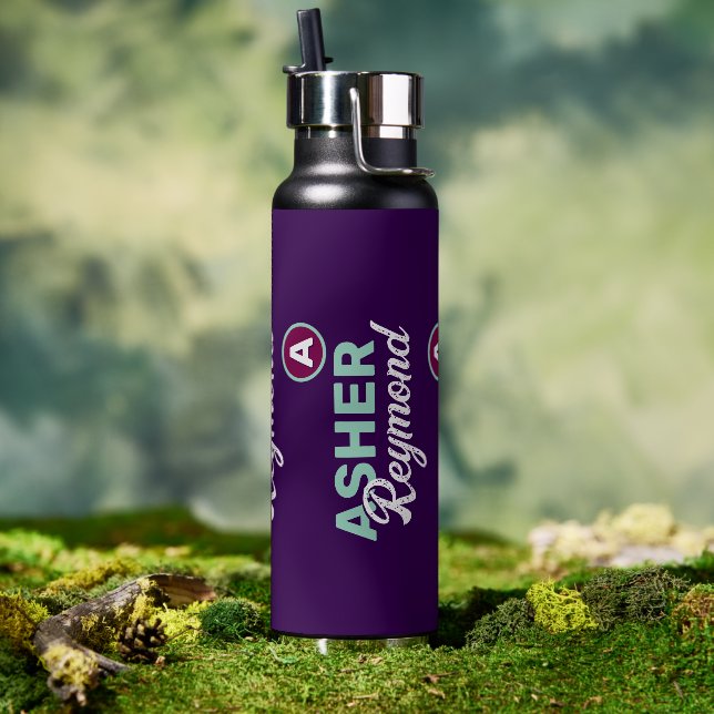 Dark Purple Water Bottle with Name (Outdoor)