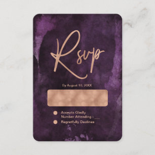 Dark Purple Watercolor Rose Gold Wedding RSVP Card