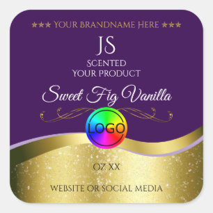 Dark Purple Wavy Gold Logo Monogram Product Label