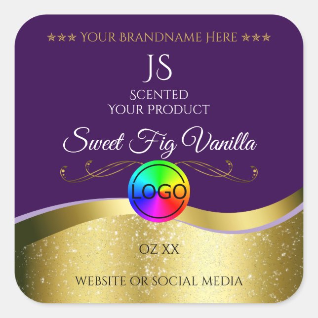 Dark Purple Wavy Gold Logo Monogram Product Label (Front)