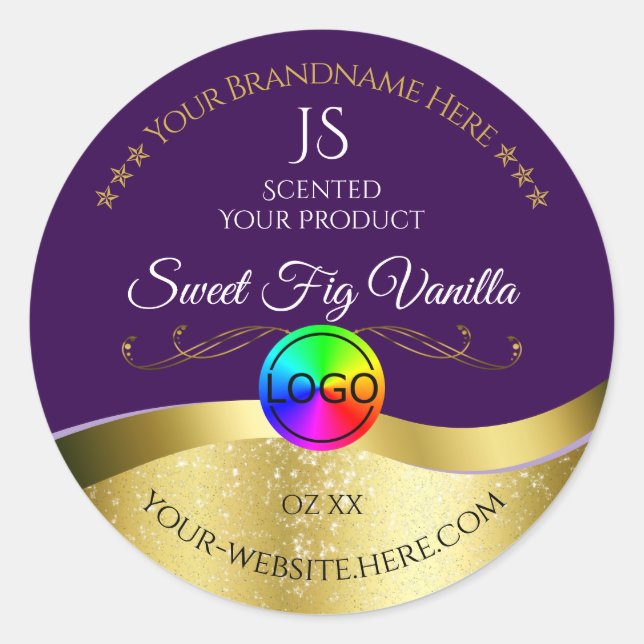 Dark Purple Wavy Gold Logo Monogram Product Label (Front)