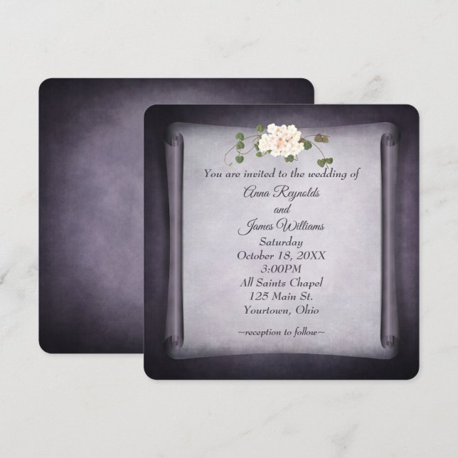 Dark Purple Wedding Scroll Invitation (Front/Back)