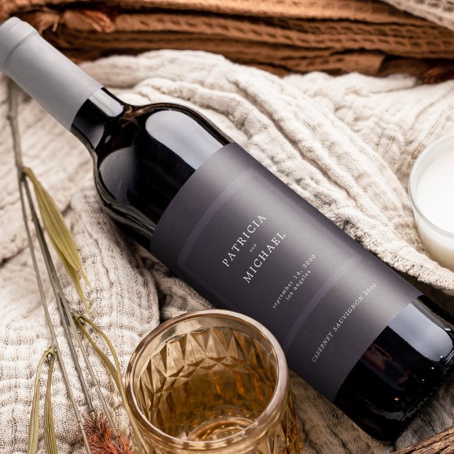 Dark purple wedding simple elegant personalized wine label (Creator Uploaded)