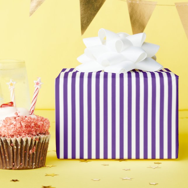 Dark Purple & White Stripes Wrapping Paper (Birthday Party)