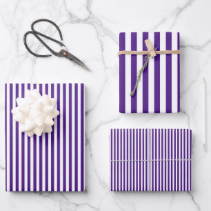 Dark Purple & White Stripes Wrapping Paper Sheet