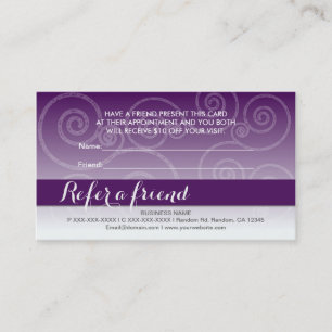 Dark purple white swirl refer a friend cards