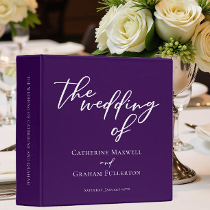Dark Purple White Typography Wedding Photo Album Binder