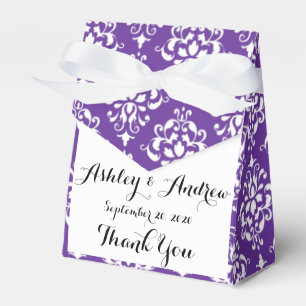 Dark Purple White Vintage Damask Pattern Favor Box