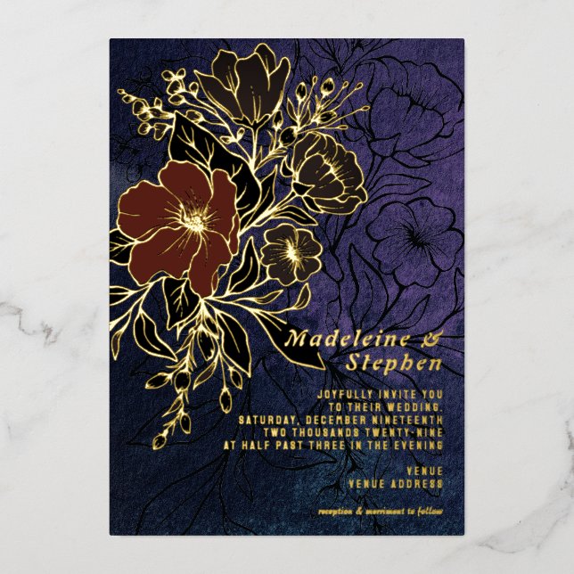 Dark Purple Wildflowers Autumn Winter Wedding (Front)