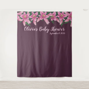 Dark Purple with Blooming Lilies Top Line Backdrop Tapestry