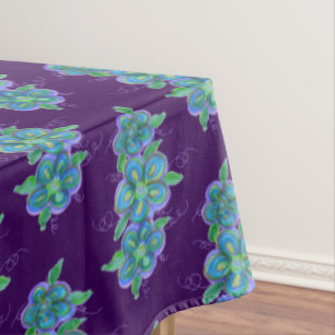 Dark Purple With Blue Floral Art Tablecloth