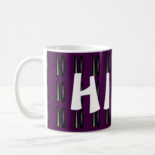 Dark purple with deep colours stripes coffee mug (Left)
