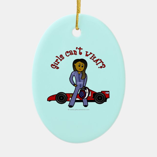 Dark Race Car Driver Girl Ceramic Ornament (Front)