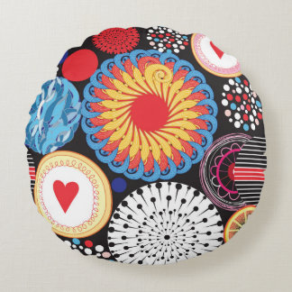 Dark Radiance: Bright Circular Pattern Round Pillow
