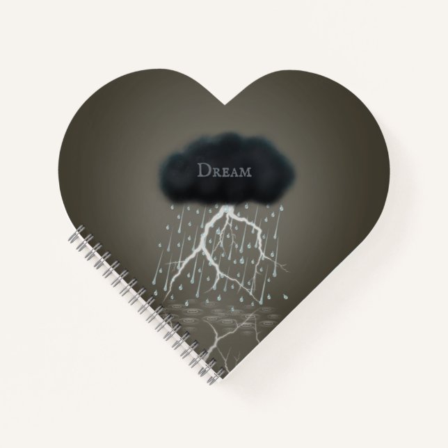 Dark Rain Cloud & Lightning Personalized Heart Notebook (Front)