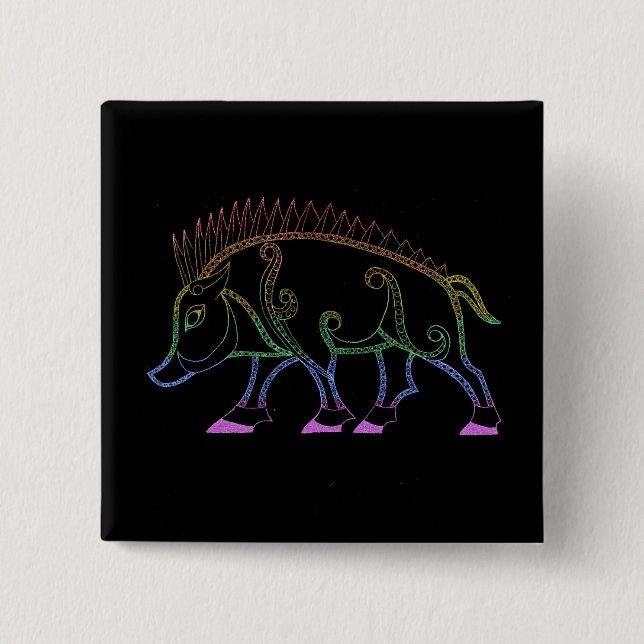Dark Rainbow Boar 2 Inch Square Button (Front)