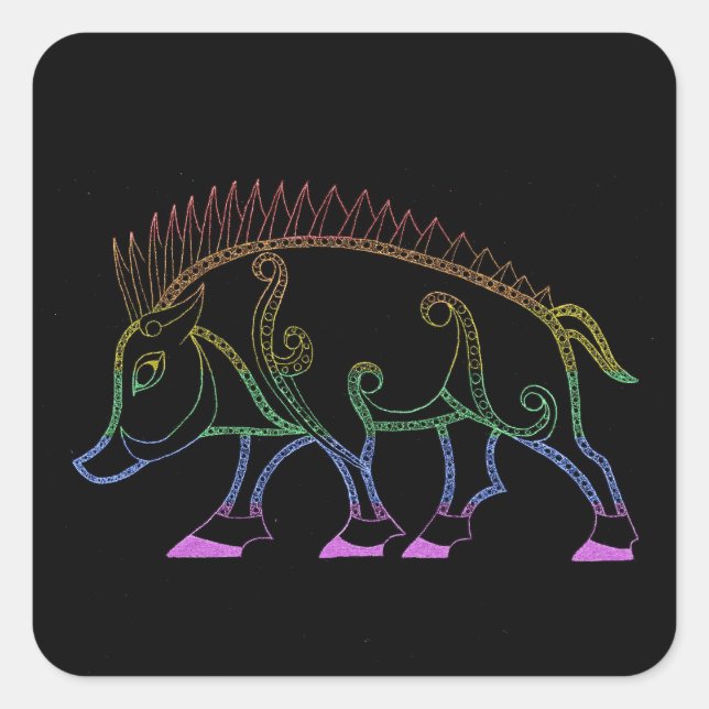 Dark Rainbow Boar Square Sticker (Front)