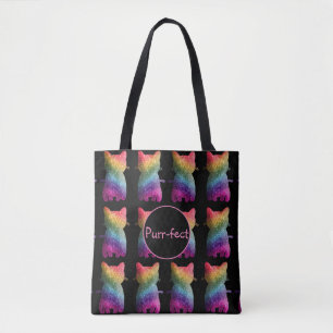 Dark Rainbow Glitter Cat Rainbow Aesthetic Tote Bag