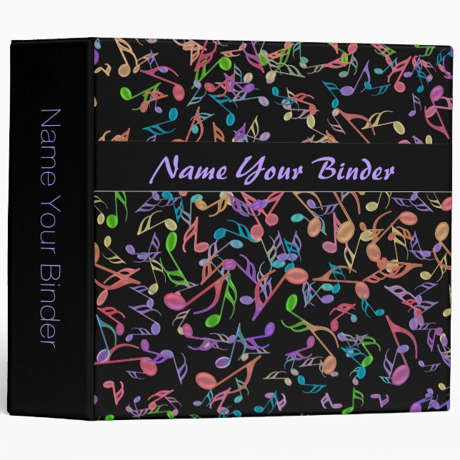 Dark Rainbow Music Notes and Clefs Binder (Front/Spine)