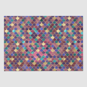 Dark Rainbow Ombre Foil & Gold Mermaid Scales Tissue Paper