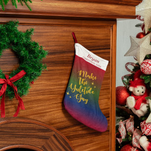 Dark Rainbow Yuletide Pride Personalized Small Christmas Stocking