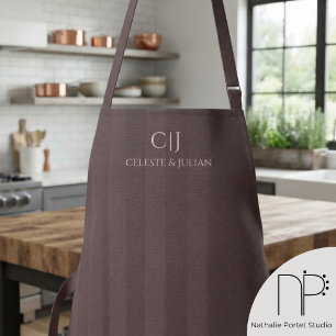 Dark Raisin Stripes Monogram Wedding Apron
