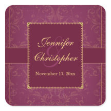 Dark raspberry & gold personalized wedding sticker