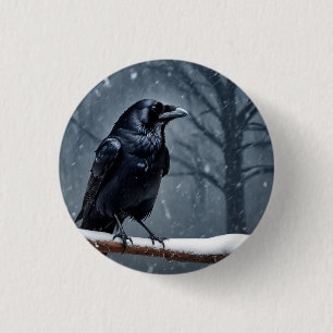 Dark Raven Black Bird 1 Inch Round Button