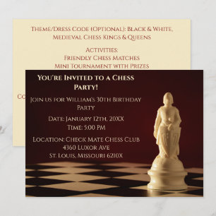 Dark Red 30th Birthday Party Chess Pawn  Invitation