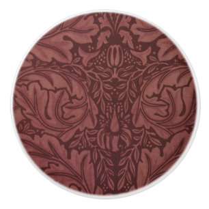Dark Red Acanthus Leaves (by William Morris) Ceramic Knob