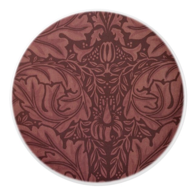 Dark Red Acanthus Leaves (by William Morris) Ceramic Knob (Front)