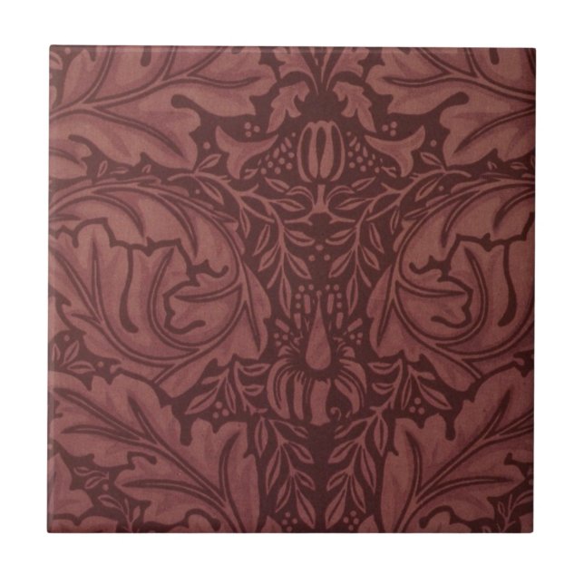 Dark Red Acanthus Leaves (by William Morris) Tile (Front)