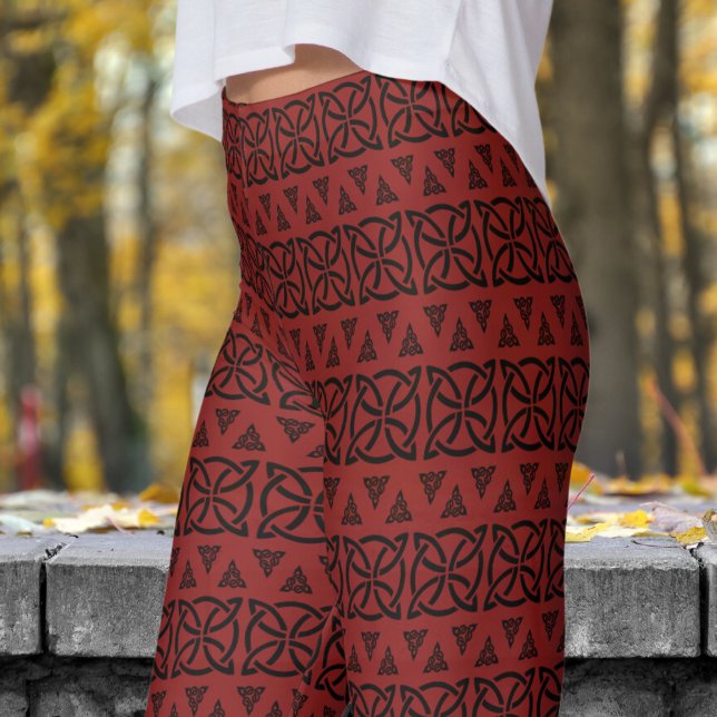 Dark Red and Black Banded Tribal Pattern Leggings (Dark Red and Black Banded Tribal Pattern Leggings)