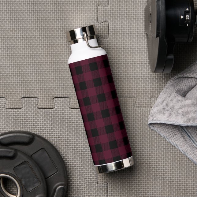 Dark Red and Black Big Chequered Pattern Water Bottle (Gym)