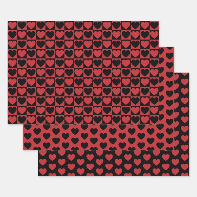 Dark Red and Black Heart Wrapping Paper Sheets (Set)
