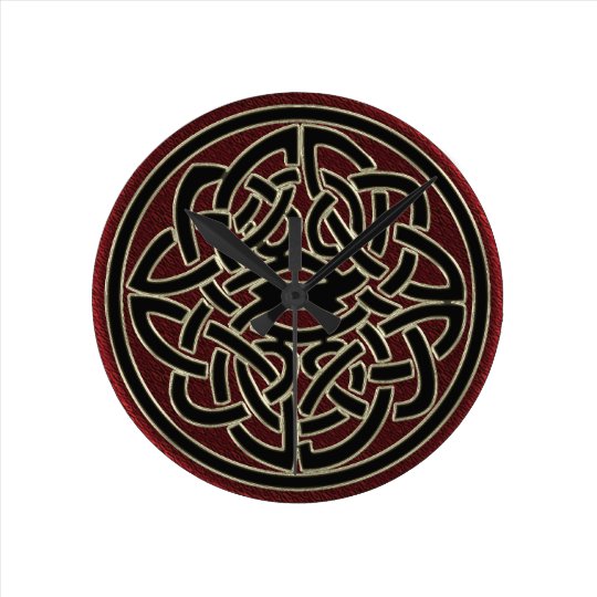 Dark Red and Black Metallic Celtic Knot Round Clock