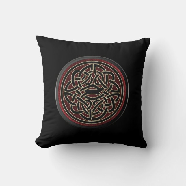 Dark Red and Black Metallic Celtic Knot Throw Pillow (Front)
