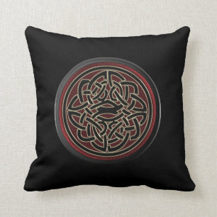 Dark Red and Black Metallic Celtic Knot Throw Pillow