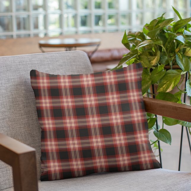 Dark Red and Black Plaid Pattern Throw Pillow (Creator Uploaded)