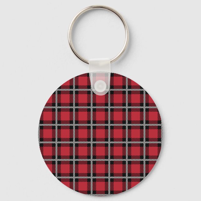 Dark Red and Black Tartan Plaid Pattern Keychain (Front)