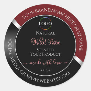 Dark Red and Black Wavy Silver Logo Product Labels