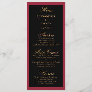 Dark Red and Black Wedding Menu Card