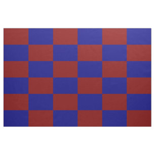 Dark Red and Blue Chequered Rectangles Pattern Fabric